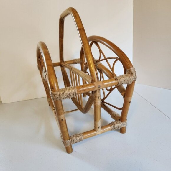 Vintage Bamboo Book Storage Basket Magazine Rack 1970s 70s Boho Home Decor Hippy - Picture 5 of 9
